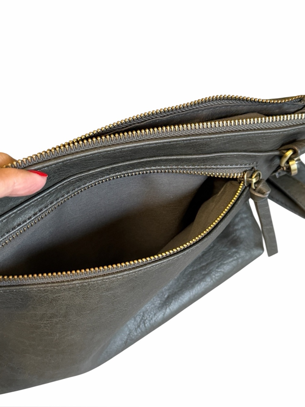 Joy Susan Quinn Woven Vegan Leather Convertible Crossbody Clutch Charcoal #2258 - Picture 5 of 7